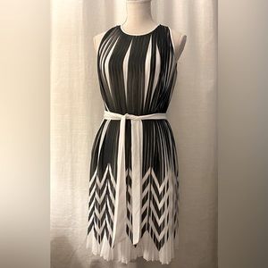 Banana Republic Black and White Pleated Dress with Tie - Size Petite 00